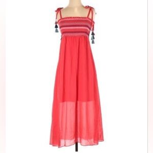 Red Carter Shoulder Tie Smocked Dress 💃